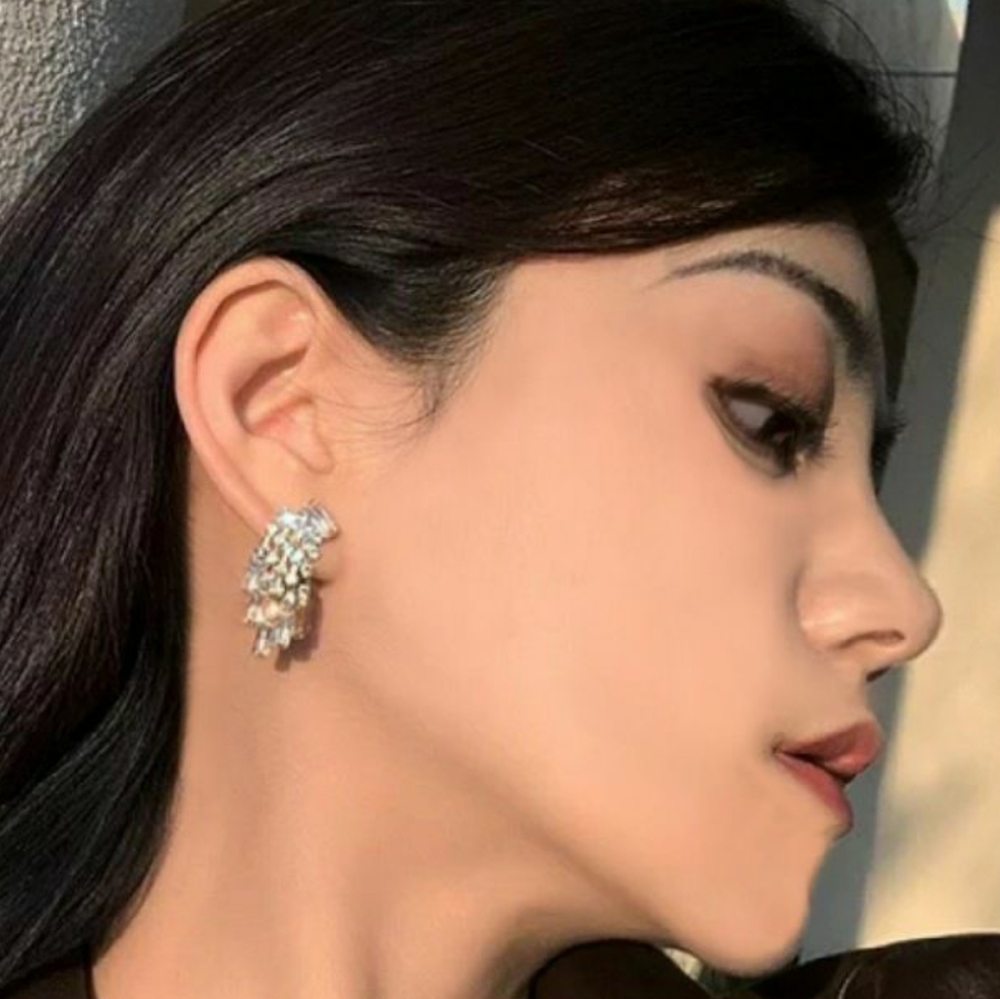 Ultra shimmery zirconia short tassell earrings; nwot